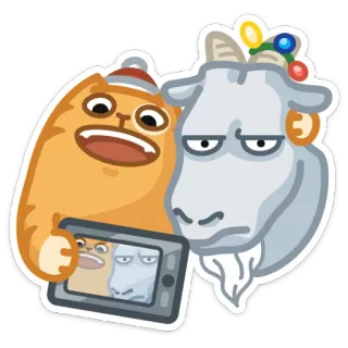 🎅 8c0eb4b5 кот, коза, селфи, мультфильм, смешной, животные, рождество telegram sticker