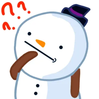 🤔 038c8ed5 boneco de neve, inverno, confuso, pontos de interrogação, fofo, desenho animado, chapéu whatsapp sticker