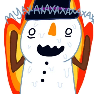 😈 5d87f70b MYA HAHAHAHAHA boneco de neve, desenho animado, inverno, calor, fogo whatsapp sticker