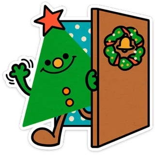 🎄 01ea20e7 Árbol de Navidad, Puerta, Corona, Dibujos animados, Fiesta, Decoración whatsapp sticker