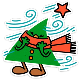 🎄 0204487a árbol navidad, invierno, dibujos animados, bufanda, frío, estrella, viento, fiesta whatsapp sticker