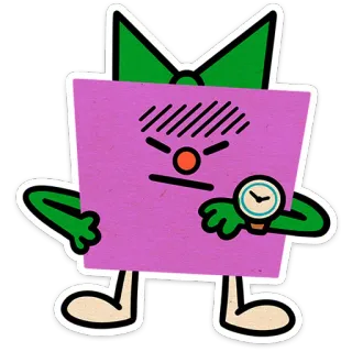 😑 10f2e88a dibujos animados, personaje cuadrado, enfadado, reloj, esperando, ilustración whatsapp sticker