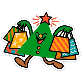 🛍 ab90d76b árbol navidad, compras, bolsas, vacaciones, dibujos animados, festivo, regalos whatsapp sticker