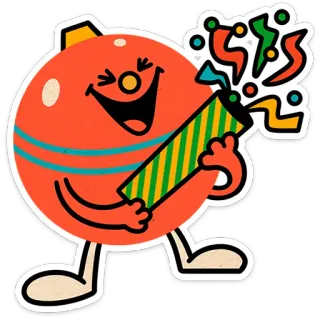 🎄 d38b9d0f pegatina, dibujos animados, festivo, celebración, lanzador de confeti, confeti, feliz, naranja whatsapp sticker