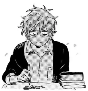 🤕 0aa4b952 homem, óculos, escrita, caneta, livro, mesa telegram sticker