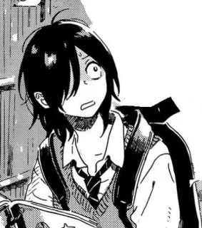 😨 55491c17 Anime, Mangá, Uniforme escolar, Nervoso/a, Mochila, Preto e branco telegram sticker