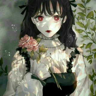 🌷 0f4d4026 ragazza anime, rose, occhi rossi, arte, arte digitale, illustrazione telegram sticker