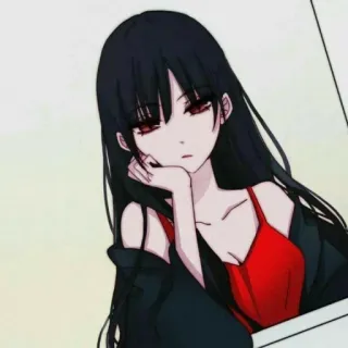 😕 3929385e Anime, Ragazza, Rosso, Capelli neri, Cartone animato telegram sticker