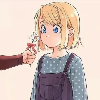 🌓 43122a77 fiore, bambino, ragazza, anime, carino, offerta, margherita, cartone animato, capelli biondi, occhi azzurri telegram sticker