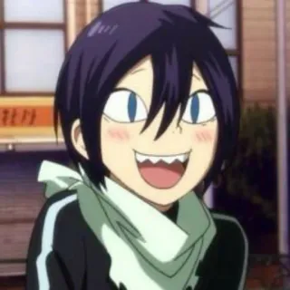 😄 4ed08555 Yato Noragami Anime, Personaggio, Sorridendo, Capelli viola, Fanart telegram sticker