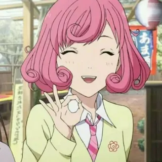 👌 aa3d1410 あま Anime, Ragazza, Sorriso, Capelli rosa, Gesto OK telegram sticker