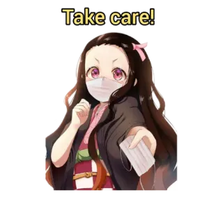 😷 82ef7893 Nezuko Kamado Demon Slayer Take care! Anime, Fille, Masque, Prends soin de toi, Sécurité, Covid, Demon Slayer whatsapp sticker