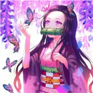 🍃 a2c41c9b Nezuko Kamado Demon Slayer Anime, Nezuko Kamado, Demon Slayer, papillon, mignon, violet whatsapp sticker