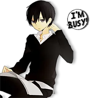 😒 9f0f9290 I'M BUSY! อนิเมะ, เด็กผู้ชาย, ยุ่ง, ข้อความ, การ์ตูน telegram sticker