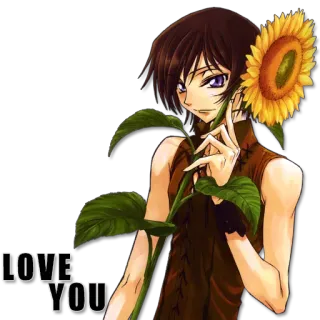 🌻 5bdb67a7 LOVE YOU anime, amor, personagem, girassol, saudação whatsapp sticker