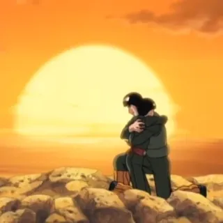 🌅 a2c02e11 Anime, Coucher de soleil, Câlin, Amitié, Deux personnes, Émotions whatsapp sticker