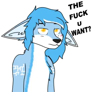 😩 8fc54943 THE FUCK U WANT? Furry, Anthro, Ofensivo, Pregunta, Dibujo Animado, Azul whatsapp sticker