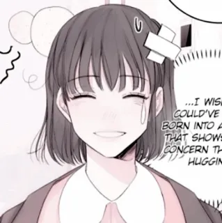 🍢 349558a7 ...I WIS COULD'VE BORN INTO F THAT SHOW CONCERN TH HUGGIN 动漫, 漫画, 悲伤, 眼泪, 卡通, 可爱, 女孩 telegram sticker