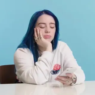 🦄 ef5e024d Billie Eilish Billie Eilish, ca sĩ, chán, tóc xanh, người nổi tiếng telegram sticker