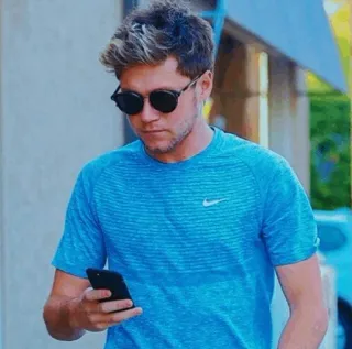 🌿 0e37540f Niall Horan chanteur, One Direction, célébrité, chemise bleue, lunettes de soleil, street style, décontracté telegram sticker