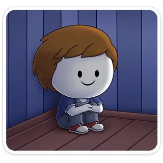 ⭐ 71575649 Dessin animé, Garçon, Assis, Triste, Seul telegram sticker