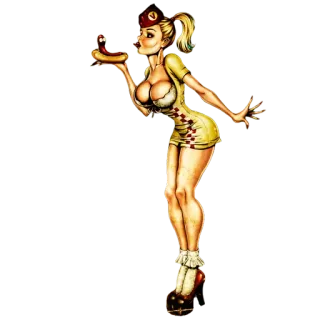 🌭 88ad1fdb Пин-ап, Еда, Женщина, Хот-дог, Винтаж, Сексуальный, Мультфильм telegram sticker