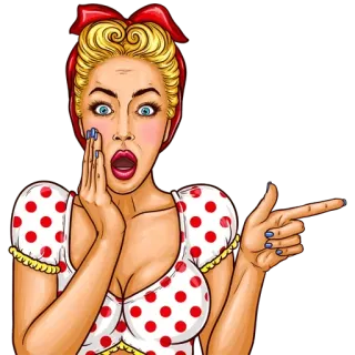 👉 8d9c9086 женщина, мультфильм, ретро, в горошек, указывает, удивление, винтаж, блондинка, бант для волос telegram sticker