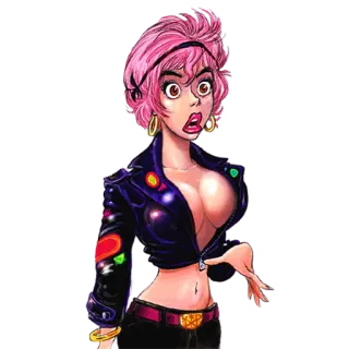 😳 f332d288 мультфильм, женщина, розовые волосы, куртка, пышная грудь, большие глаза telegram sticker