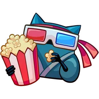 🍿 d584ab00 แมว, ป๊อปคอร์น, แว่น 3D, ภาพยนตร์, การ์ตูน, ดู, ความบันเทิง telegram sticker
