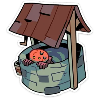 🎃 5a14c9c9 well, cartoon, brick, roof, bucket, water telegram sticker
