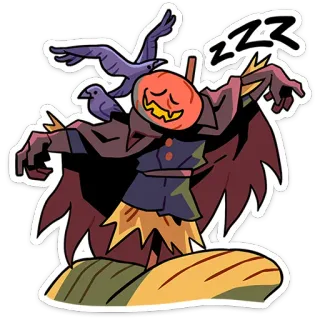 🎃 de7bf54c ZZZ scarecrow, halloween, pumpkin, birds, sleepy, autumn telegram sticker