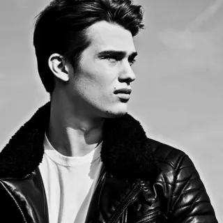 💷 218280b5 Портрет, Мужчина, Кожаная куртка, Мода, Мужская модель, Черно-белое whatsapp sticker