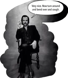 👏 dfc92fae Very nice. Now turn around and bend over and cough. hombre, sentado, tos, broma, gracioso, blanco y negro telegram sticker