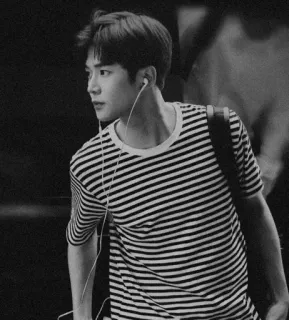 ⚓️ 177982ff hombre, rayas, camiseta, retrato, auriculares, blanco y negro telegram sticker