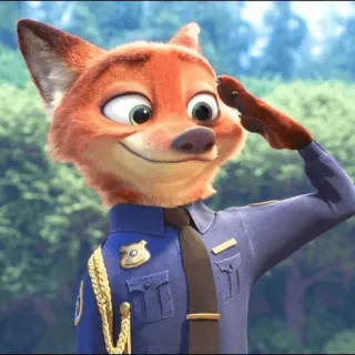 🦊 680f99cf Nick Wilde Zootopia politie, vos, cartoon, saluut, uniform, agent telegram sticker