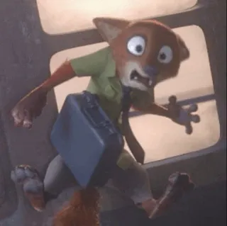 🦊 81865dbe Nick Wilde Zootopia cartoon, vos, rennen, Zootropolis, animatie, personage, Disney telegram sticker