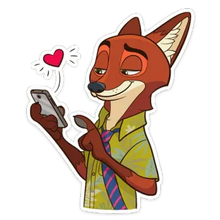 ❤️ 036e85ce Nick Wilde Zootopia cartone animato, volpe, animale, telefono, cuore, animato, personaggio telegram sticker