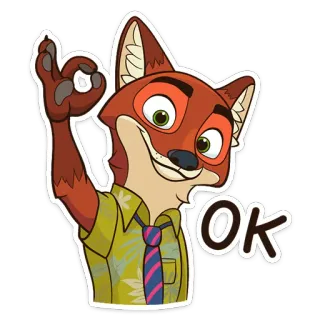 👌 43697232 Nick Wilde Zootopia OK volpe, cartone animato, ok, zootropolis, nick wilde, adesivo telegram sticker