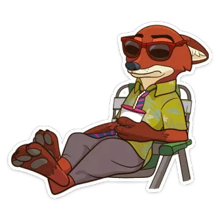 😎 d05ba6a9 Nick Wilde Zootopia Nick Wilde, volpe, Zootropolis, cartone animato, occhiali da sole, sdraio, relax telegram sticker