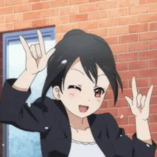 🎈 2f12665c Anime, Mädchen, Cartoon, Geste, Rock on, Zwinkern whatsapp sticker
