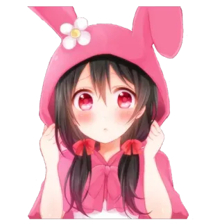 😳 35fe384c fille anime, mignon, lapin, rose, dessin animé, kawaii, autocollant telegram sticker