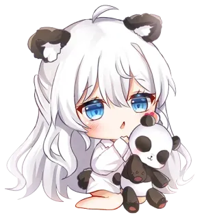 💗 83f382da panda, anime, girl, cute, chibi, kawaii, toy, plush whatsapp sticker