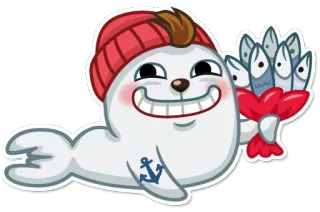 💐 05a3306d seal, cartoon, anchor, fish, maritime, sea creature, funny telegram sticker