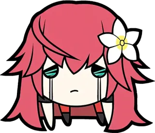 😰 b5f26093 Anime-Stil, Chibi, Traurig, Weinend, Blume, Rotes Haar, Tränenreich, Emotion whatsapp sticker