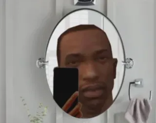 🤩 12f82aa4 CJ Grand Theft Auto: San Andreas видеоигра, Grand Theft Auto, CJ, селфи, зеркало, ванная, персонаж telegram sticker