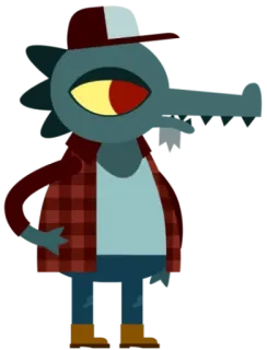 🧢 5665c47e Gregg Lee Night in the Woods Gregg Lee, Night in the Woods, coccodrillo, antropomorfo, videogioco, personaggio telegram sticker