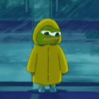 😐 37e5b14d Pepe the Frog ペペザフロッグ, ミーム, 雨, 黄色いレインコート, カエル telegram sticker