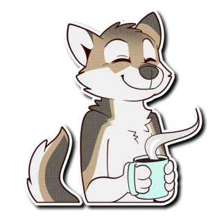 ☕️ 643a729c wolf, cartoon, dier, schattig, koffie, thee, drankje, furry telegram sticker