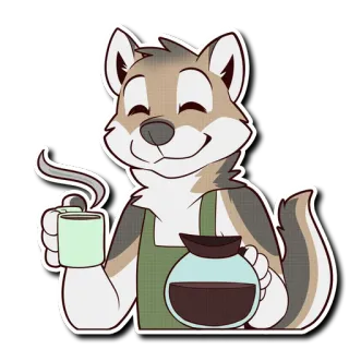 ☕️ cdb51518 wolf, koffie, ober, furry, hond, cartoon telegram sticker