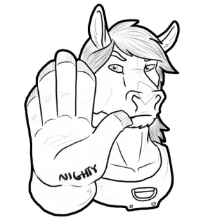 😁 b5716655 NIGHTY ม้า, แอนโทร, เฟอร์รี่, หยุด, มือ, ท่าทาง telegram sticker